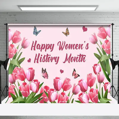 Pink Tulip Butterfly Womens History Month Backdrop - Aperturee