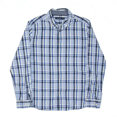 NAUTICA Shirt Blue Check Long Sleeve Mens M