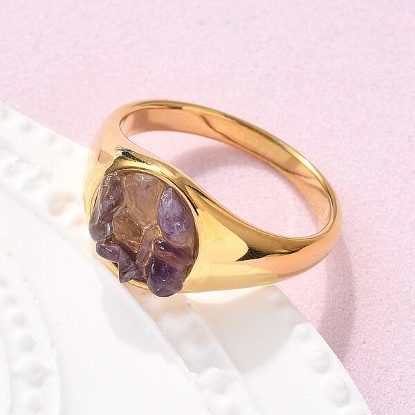 Round Natural Amethyst Chips Finger Rings
