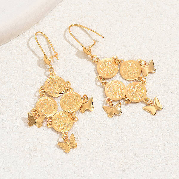 Fashionable and Elegant Gold Plated Brass Coin Tassel Dangle Earrings for Women