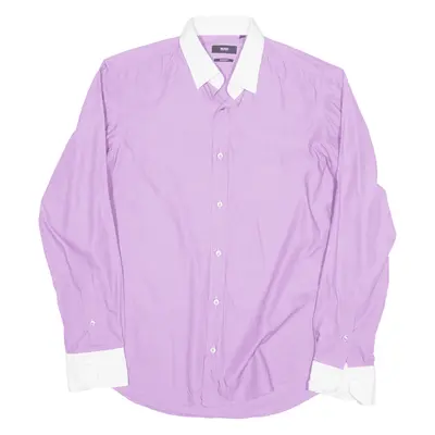 HUGO BOSS Plain Shirt Purple Long Sleeve Mens S