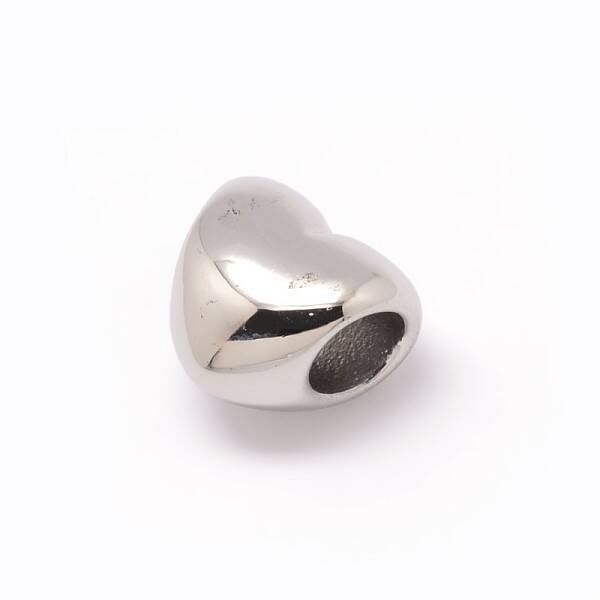 Tarnish Resistant Heart 304 Stainless Steel European Large Hole Beads