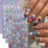 3D Flower Pattern Nail Art Sticker (4 Counts), Self Adhesive Nail Decal, DIY Nail Art Decoration for Women & Girls