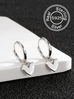 S925 Sterling Silver Heart Decor Dangle Earrings, Fashionable Earrings for Women & Girls, Trendy All-match & Exquisite Jewelr...