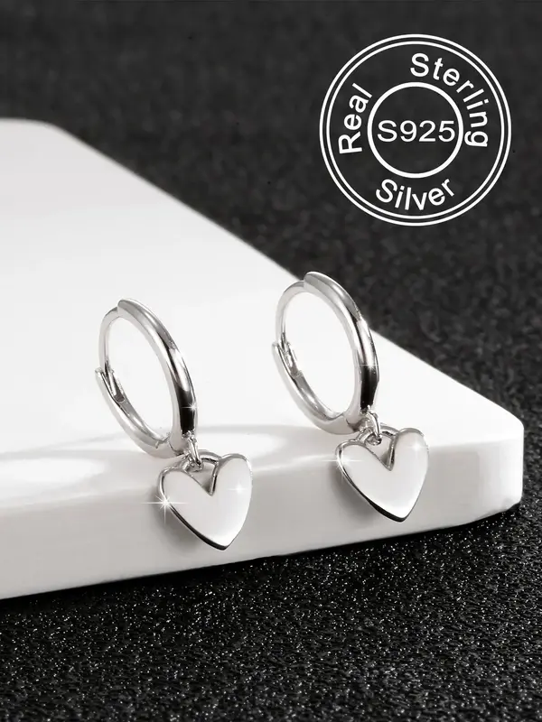 S925 Sterling Silver Heart Decor Dangle Earrings, Fashionable Earrings for Women & Girls, Trendy All-match & Exquisite Jewelr...