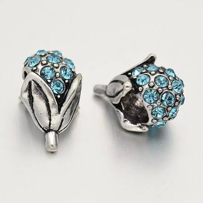 Antique Silver Plated Alloy Rhinestone European Beads