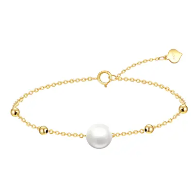 14K Gold Circular Shaped Pearl Round Charm Bracelet