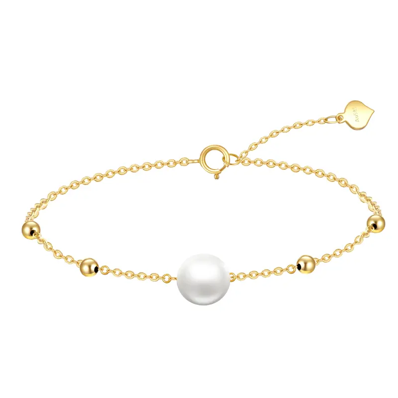 14K Gold Circular Shaped Pearl Round Charm Bracelet