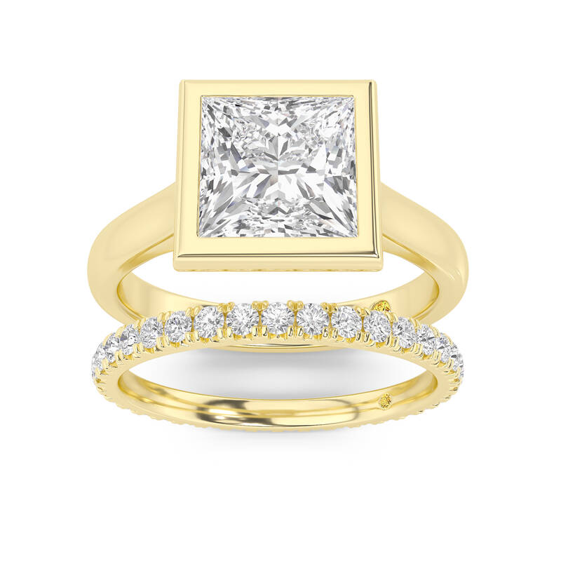 Secret Kiss Lab Grown Princess Cut Diamond Engagement Ring with the Envoi Wedding Band | 10K Yellow Gold 3 ct. tw.