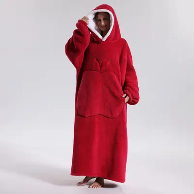 Unisex Cute Hooded Blanket, Soft Comfortable Warm Long Sleeve Blanket with Pocket, Wearable Blanket for Indoor & Outdoor & Tr...