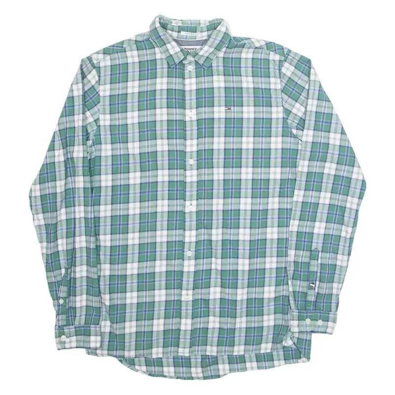 TOMMY JEANS Mens Shirt Green Check Long Sleeve M