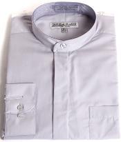 Oriental Mao Chines Style No Collar Men's Daniel Ellissa Mandarin Style Banded Collar Grey Fashion Dress Preacher Round Style...