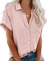 Button Down Shirts for Women V Neck Dressy Short Sleeve Blouse Business Casual Work Top Boho Summer Clothing Minimalist Women...
