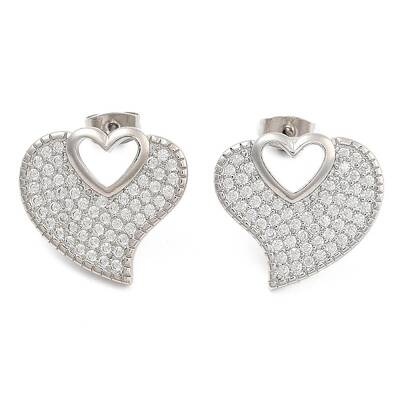 Brass Micro Pave Clear Cubic Zirconia Stud Earrings