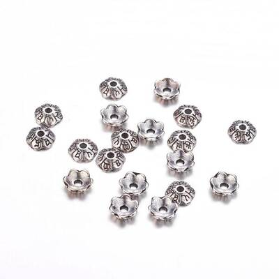 6-Petal Tibetan Style Alloy Flower Bead Caps