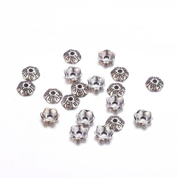 6-Petal Tibetan Style Alloy Flower Bead Caps