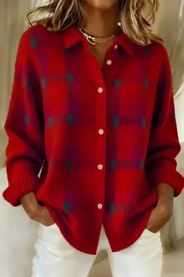 Anna Cardigan en Tricot Doux à Carreaux