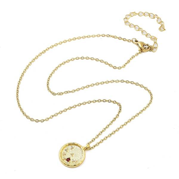 304 Stainless Steel Cubic Zirconia Constellation Flat Round Pendants