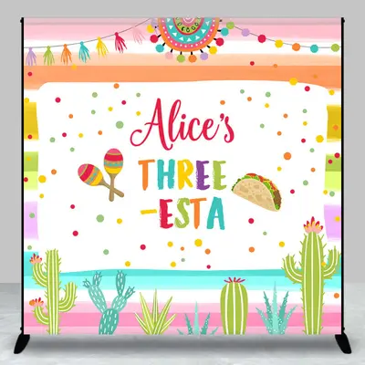 Rainbow Stripe Fiesta Custom 3rd Birthday Backdrop
