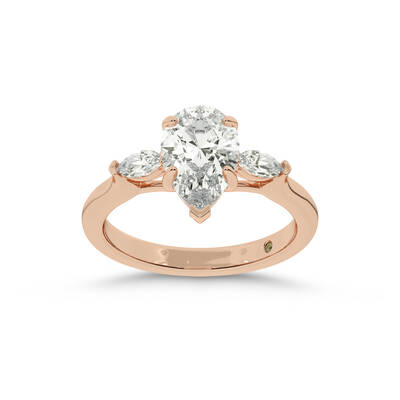 Maui Three Stone Pear Shape Lab Grown Diamond Engagement Ring | 18K Rose Gold 4 1/2 CT. TW.