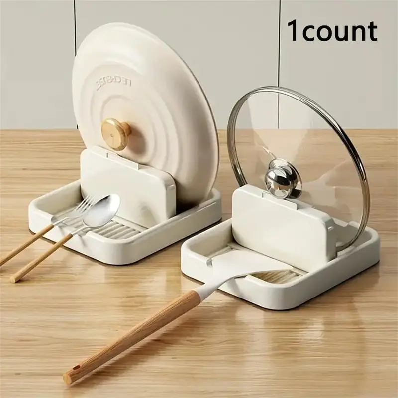 Pot Lid Holder, 1 Count Countertop Sitting Plastic Spoon Rest, Desktop Multifunctional  Pot Lid Holder for Kitchen Dining Roo...