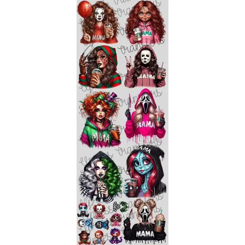 Horror Mama Or Horror Ladies DTF Transfers Gang Sheet 22” wide x 60” long DIY Direct to Film T Shirt Transfers