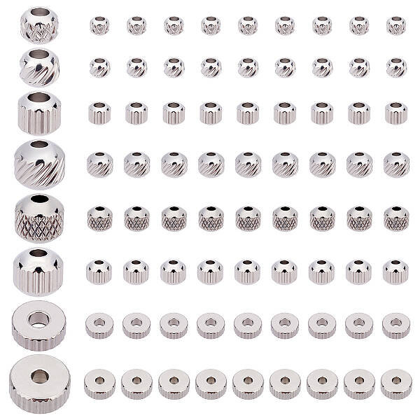 80Pcs 8 Style 201 Stainless Steel Beads