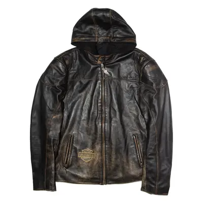 HARLEY DAVIDSON Mens Biker Jacket Black Leather Hooded L