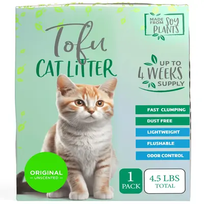 Natural Paw Tofu Cat Litter Pellets | Flushable, Lightweight, No Tracking, Dust-Free, Clumping, Odor Absorbent - 1 Pack Refil...