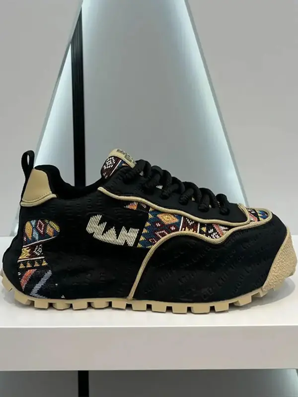 Men's Ethnic Pattern Patchwork Lace Up Low Top Sneakers, Casual  Men Shoes, Comfortable Breathable Sports Shoes, Fashionable ...