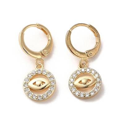 Horse Eye Brass Dangle Leverback Earrings