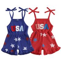 4th of July Toddler Girl Outfit Baby USA Stars Ruffles Romper Shorts Tie-up Spaghetti Strap Sleeveless Jumpsuit Overalls Red ...