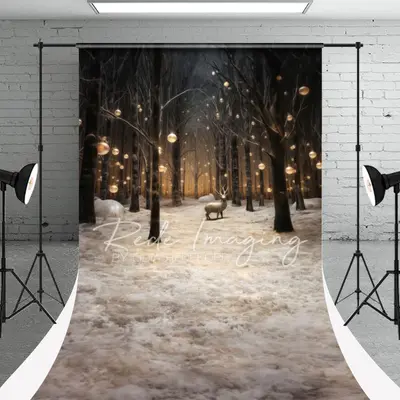 Reindeer Winter Forest Christmas Photo Backdrop - Aperturee