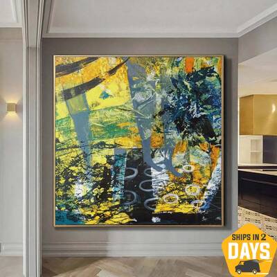 Original Abstract Colorful Paintings On Canvas Textured Hand Painted Art Ukraine Artist | BIZARRE WORLD 32"x32"