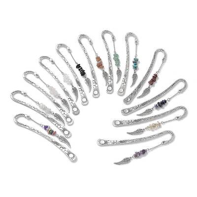 Natural Gemstone & Glass Chip Pendant Bookmark with Alloy Wing