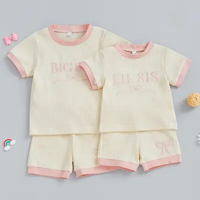 Toddler Baby Girl Summer Outfit Big Sister Matching Outfits Short Sleeve T-shirt Tops Shorts Set 2Pcs Clothes  Cute Casual Te...