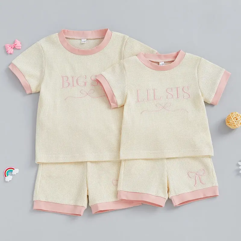 Toddler Baby Girl Summer Outfit Big Sister Matching Outfits Short Sleeve T-shirt Tops Shorts Set 2Pcs Clothes Cute Casual Te...