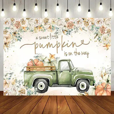 Floral Sweet Pumpkin Green Car Baby Shower Backdrop