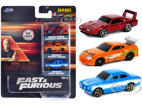 Fast & Furious 3 piece Set Nano Hollywood Rides Series 1 Diecast Model Cars by Jada