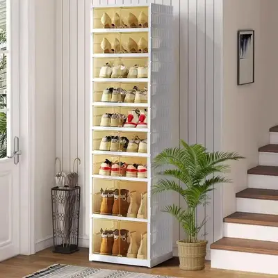 Ultimate 7+2Tier 18 Shoes Organizer:Transparent,Collapsible Rack For Compact Spaces &Closet storage Smooth Boxes Pet Shoe sto...