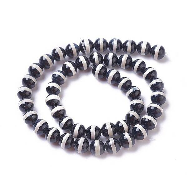 Natural Tibetan Striped Pattern dZi Agate Beads Strands