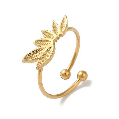 Ion Plating(IP) 304 Stainless Steel Leaf Open Cuff Rings for Women