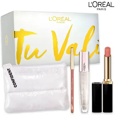 L'oreal glow paradise gloss + lipstick + pencil + clutch bag