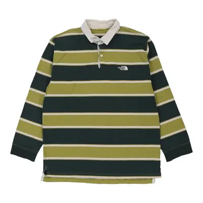 The North Face Striped Long Sleeve Polo Shirt - Large Green Cotton