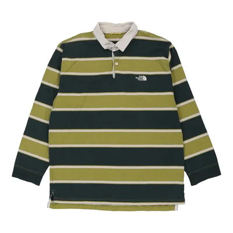 The North Face Striped Long Sleeve Polo Shirt - Large Green Cotton