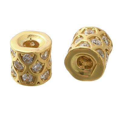925 Sterling Silver Micro Pave Clear Cubic Zirconia Beads