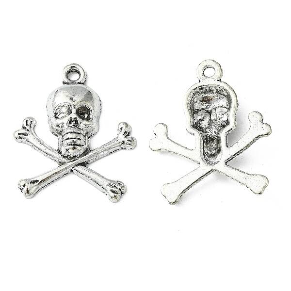 Antique Silver Tibetan Style Pirate Style Skull Pendant