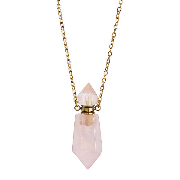 1Pc Natural Rose Quartz Faceted Hexagonal Prism Perfume Bottle Pendant Necklaces