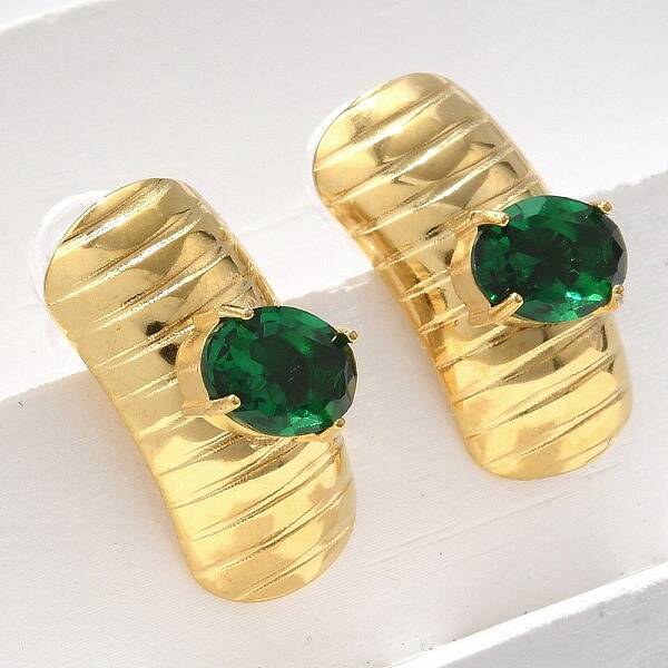 Brass & Glass & Plastic Stud Earrings