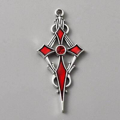 Siam Rhinestone Cross Pendatn with Red Enamel